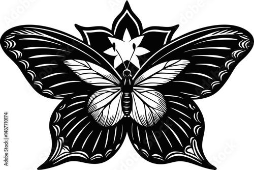 Elegant white butterfly vector with floral design for creative projects, butterfly, insect, floral, flower, nature, animal, wing, wings, elegant, white, black, art, vector, illustration, graphic, desi