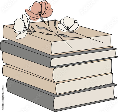 Minimalist Books and Flowers Vector