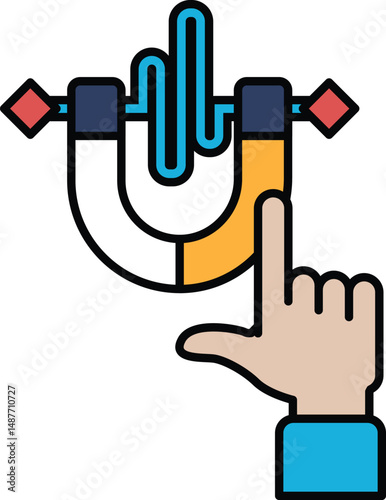 A hand pointing at a magnet