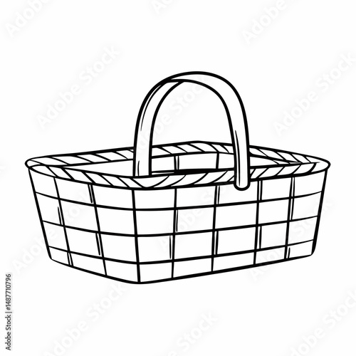 Minimalist Outline Illustration of Farmers Market Basket