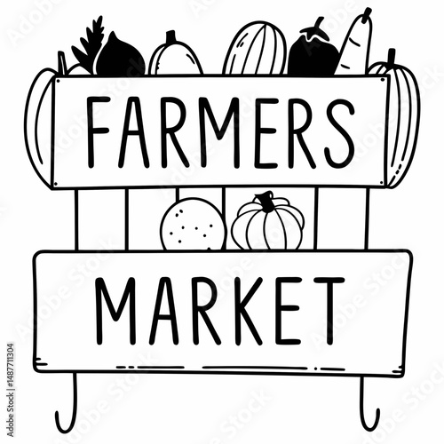 Vintage Style Line Art of Farmers Market Sign