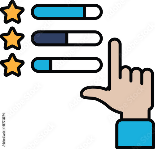 A hand pointing to a star with three stars above it