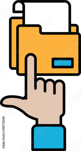 A hand pointing at a yellow folder