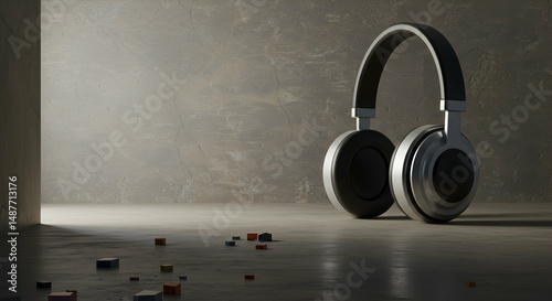 headphones,  earphones,  stereo, Headphones in a Concrete Room