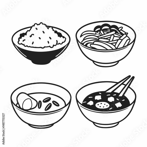 Clean Line Art Icon Set of Thai Food Dishes