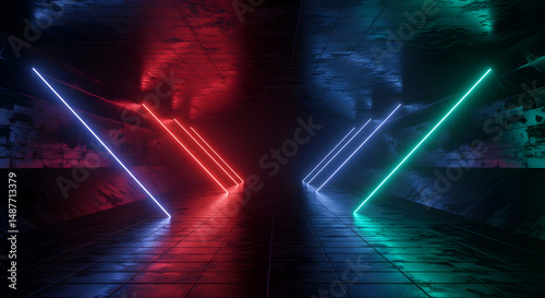 neon,  lights,  corridor, Neon Lights in a Dark Corridor