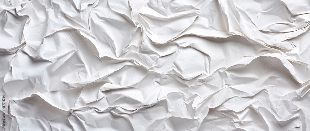 Obraz premium A close-up view of crumpled white paper showcasing intricate textures and shadows. ideal for backgrounds. artistic projects. or creative designs