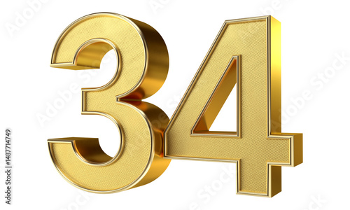 Plakat Bling Bling Diamond Gold Number 34 3D Text Effect