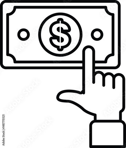 A hand pointing to a dollar bill