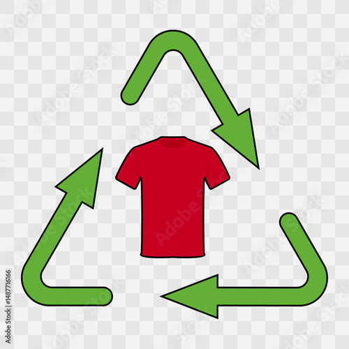 Recycling symbol with red t-shirt. Concept of recycling clothing, promoting sustainability and environmental awareness