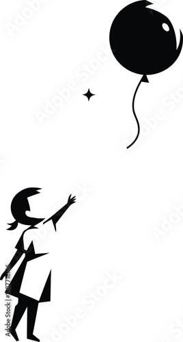 Child Reaching for Moon Balloon - Minimalist Vector