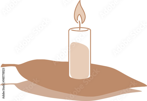 Candle on Floating Leaf Vector Illustration
