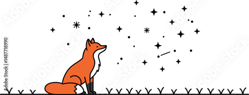 Fox Gazing at Stars - Minimalist Vector Design