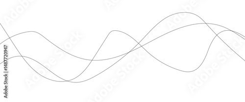 Thin wavy curve line vector background. Curve wave seamless pattern background. Black and grey wave curve lines motion vector background. 