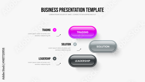 Visual Report Three Element Infographic Slideshow Template. Financial Development Frame Design Vector Illustration. Sales Analysis 3 Option Diagram Slide Layout.