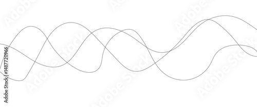 Thin wavy curve line vector background. Curve wave seamless pattern background. Black and grey wave curve lines motion vector background. 