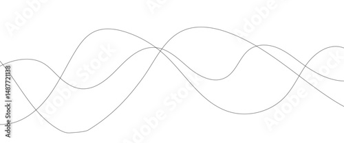 Thin wavy curve line vector background. Curve wave seamless pattern background. Black and grey wave curve lines motion vector background. 