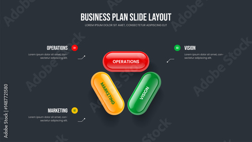 Product Introduction Three Step Infographic Presentation Template. Sales Planning Slide Layout Vector Illustration. Professional Solution 3 Option Diagram Frame Design.
