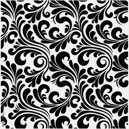 Antique black lace flower pattern. Vector illustration of timeless lace-like floral artwork in a seamless background, perfect for feminine or classical themes.