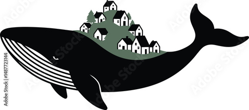 Whale Village Vector Illustration
