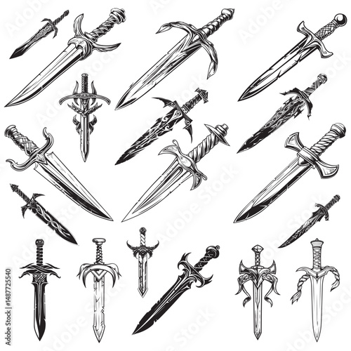 Fantasy Sword silhouette vector illustration, tribal art design fantasy sword for tattoo