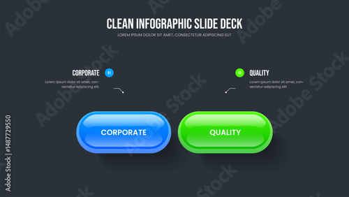 Financial Showcase 2 Step Diagram Frame Layout. Investor Campaign Two Element Infographic Slideshow Design. Advertising Visualization Presentation Template Vector Illustration.