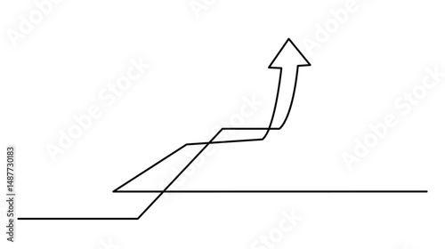 Business growth arrow moving up background, line art continues. Vector illustration