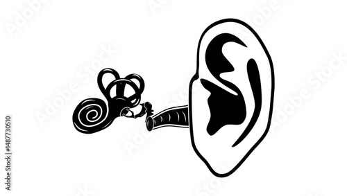Human ear anatomy symbol, black isolated silhouette