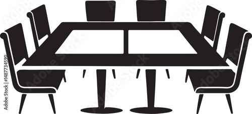 conference table silhouette, black and white silhouette, vector and illustration