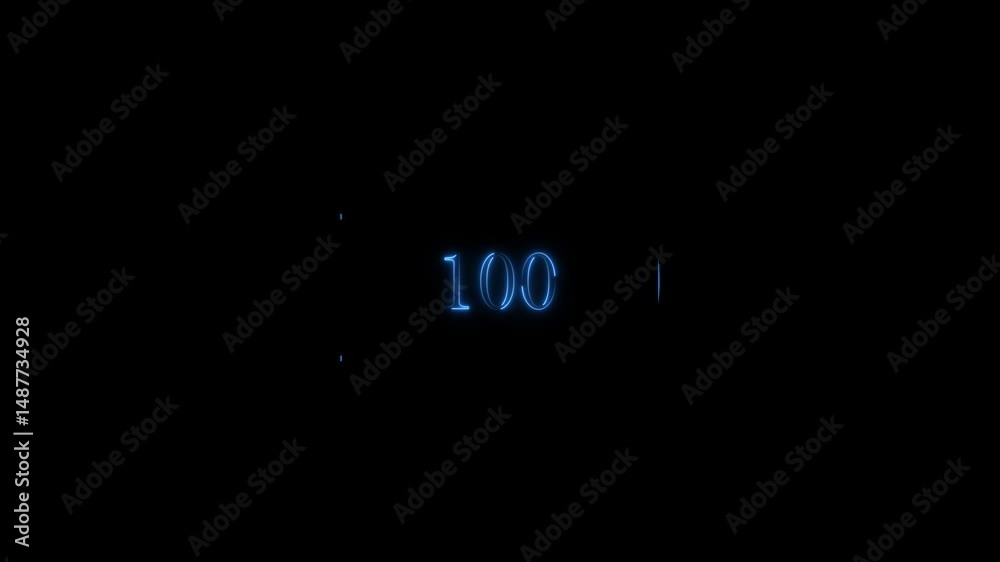 Neon text number 100 animation countdown icon.