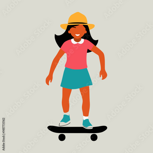 Skateboard girl with hat