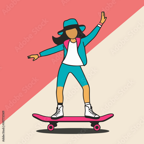 Skateboard girl with hat
