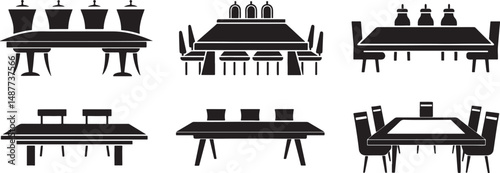 set of conference table silhouette, black and white silhouette, vector and illustration