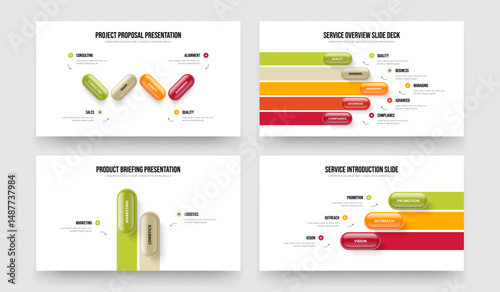 Visual Portfolio 4 5 2 3 Option Diagram Slideshow Design Bundle. Company Plan Four Five Two Three Element Infographic Presentation Layout Vector Illustration Set.
