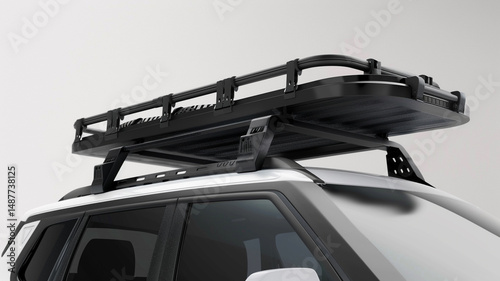 Sturdy car roof rack for carrying cargo.