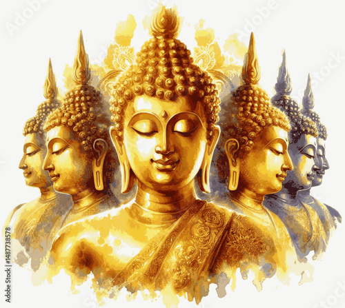 Sunlit Dharma golden buddha isolated watercolor vector illustration svg