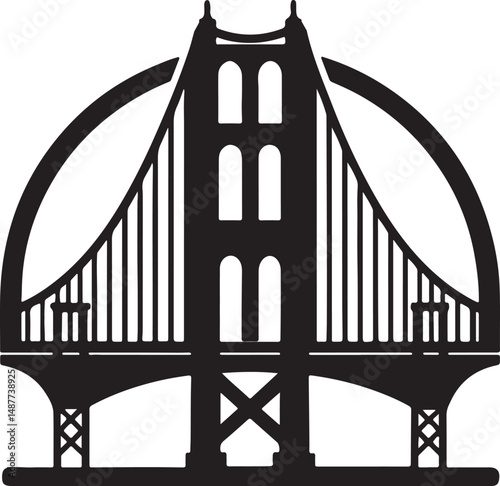 golden gate bridge silhouette, black and white silhouette, vector and illustration