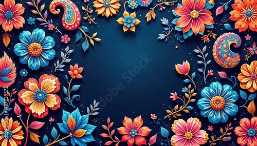 Intricate paisley floral pattern in vibrant hues, bloom, orchid, seamless