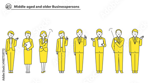 中高年のビジネスマン　全身アバターイラスト素材セット