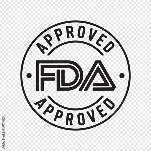 FDA Approved Stamp Icon Vector Representing Official Certification, Regulatory Compliance, and Product Safety for Digital Artwork Editable Illustration Isolated on a Transparent Background