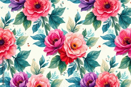 Overlapping, watercolor style floral design, endless repeat , design element, botanical, wallpaper