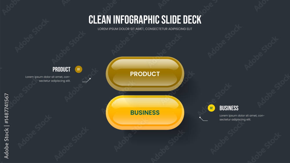 Fototapeta premium Service Visualization Two Step Infographic Slide Design. Marketing Proposal Presentation Layout Vector Illustration. Business Plan 2 Element Diagram Slideshow Template.