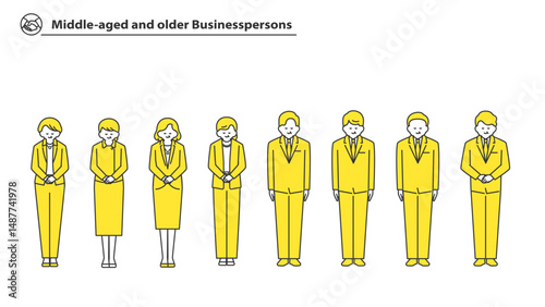 中高年のビジネスマン　全身アバターイラスト素材セット