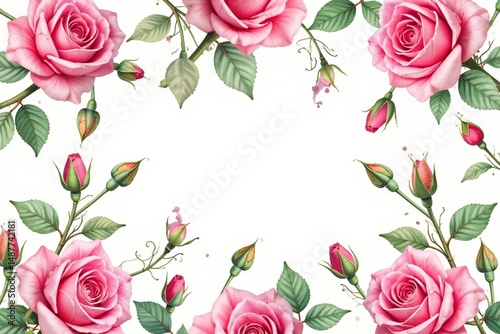 Delicate watercolor rose buds, leaves & vines repeat seamlessly , botanical, buds, vintage