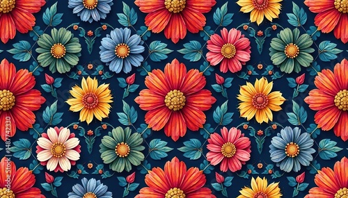 Intricate floral textile design, repeating seamlessly , artwork, design
