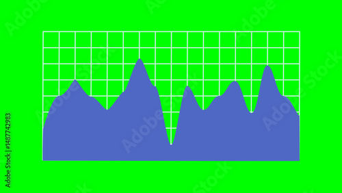 Blue Area Chart Showing Data Fluctuations on Green Screen Background