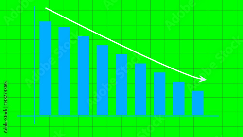 Downward Bar Graph Showing Financial Decline on Green Screen