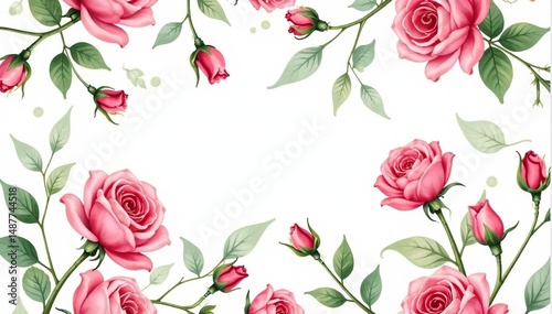Delicate watercolor rosebuds & leaves, repeating floral pattern , summer pattern, rose pattern, watercolor