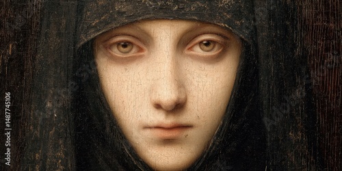 Close-up portrait of a veiled woman.