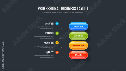 Corporate Launch 4 Option Diagram Presentation Template. Financial Portfolio Slideshow Design Vector Illustration. Company Performance Four Element Infographic Frame Layout.